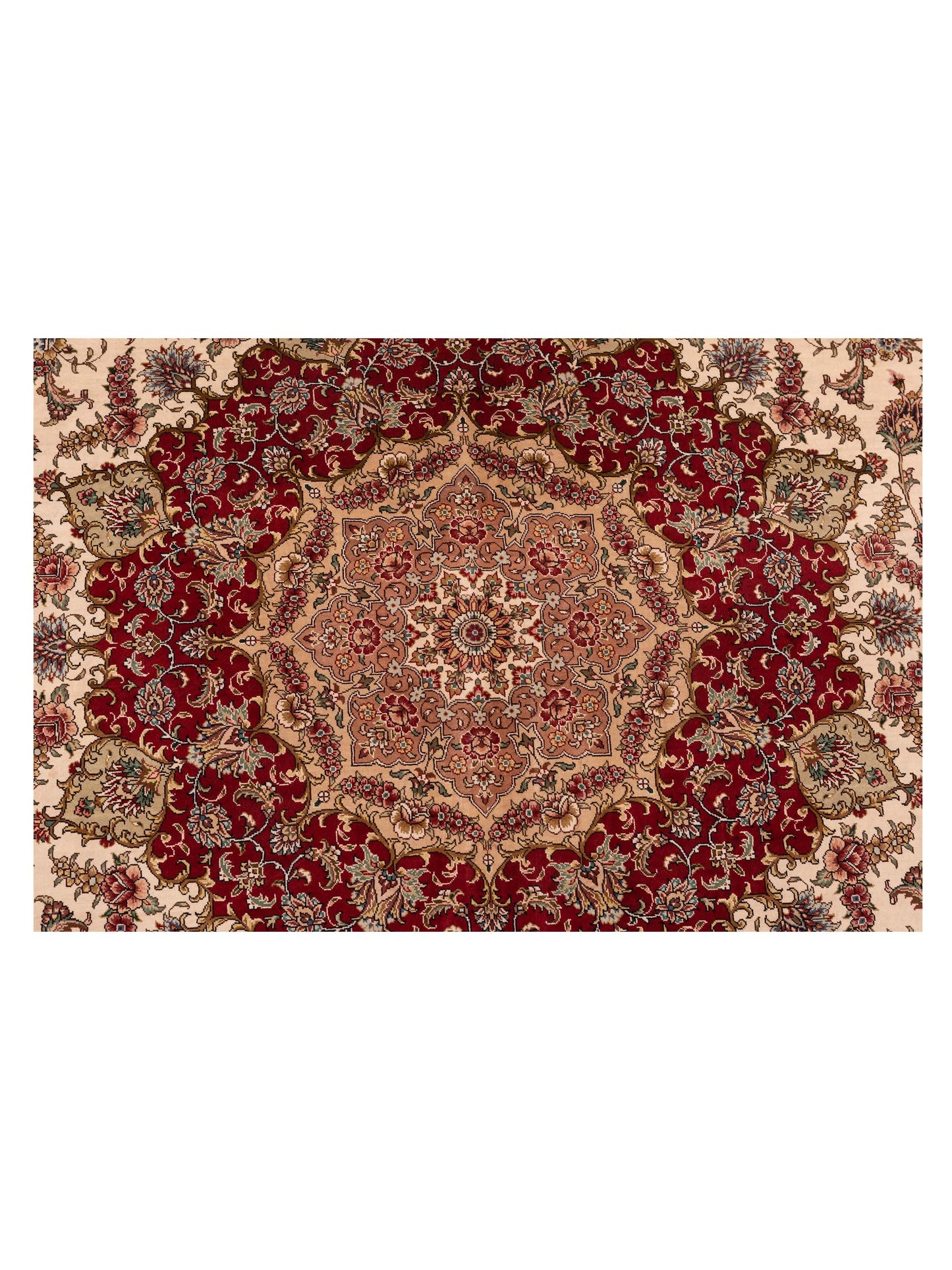 Pure Silk Ivory Red 8.1x10.2 Hand Knotted Rug