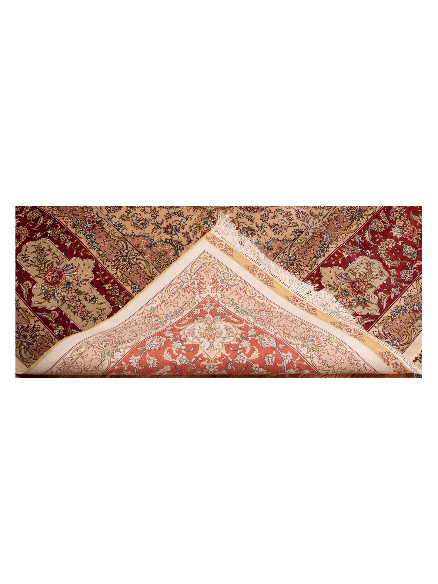 Pure Silk Ivory Red 8.1x10.2 Hand Knotted Rug