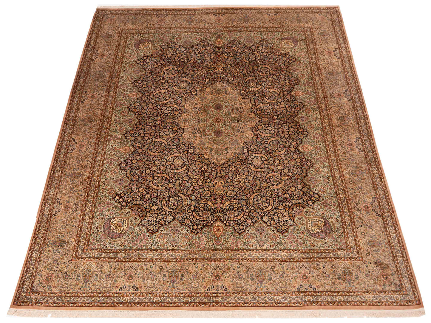 Pure Silk Black Camel 8.11x12.3 Hand Knotted Rug