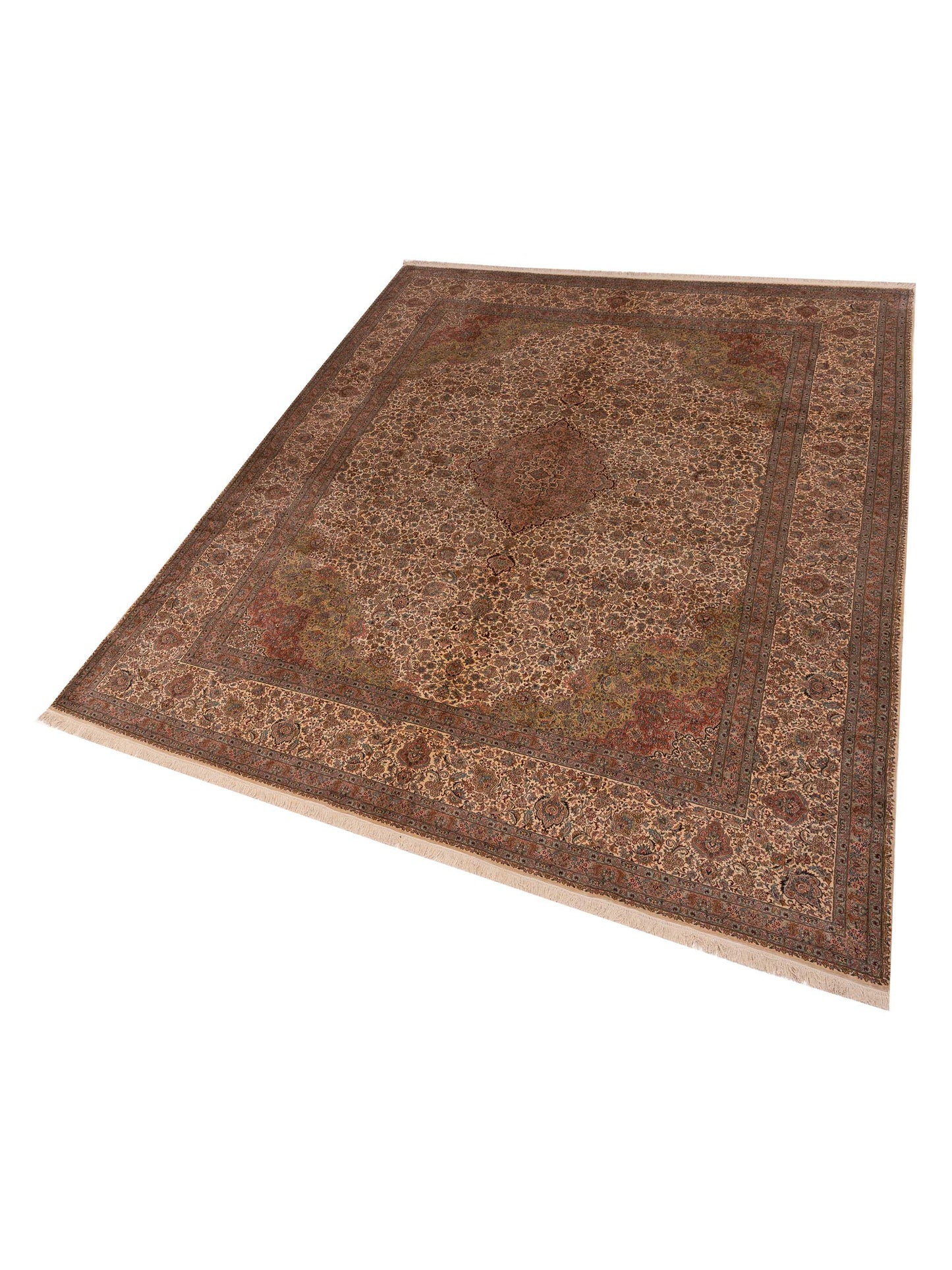 Pure Silk Ivory Ivory 9.1x12.6 Hand Knotted Rug