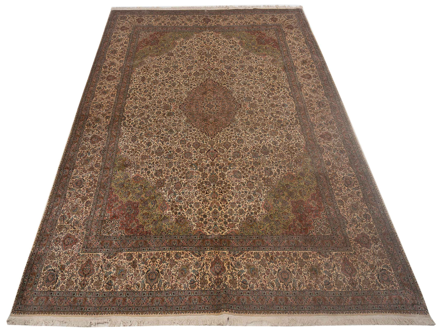 Pure Silk Ivory Ivory 9.1x12.6 Hand Knotted Rug