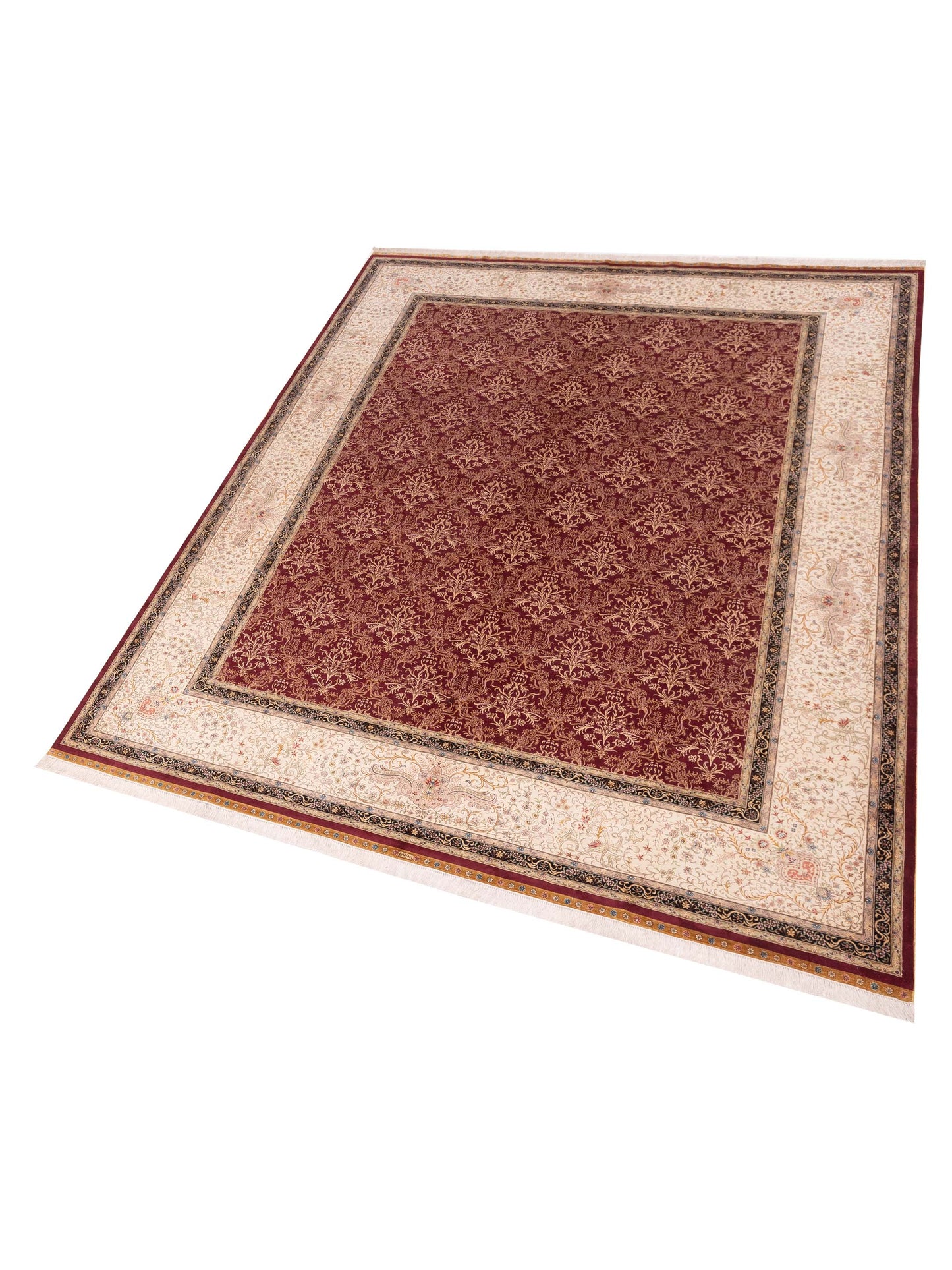 Pure Silk Red Ivory 9.1x12.7 Hand Knotted Rug