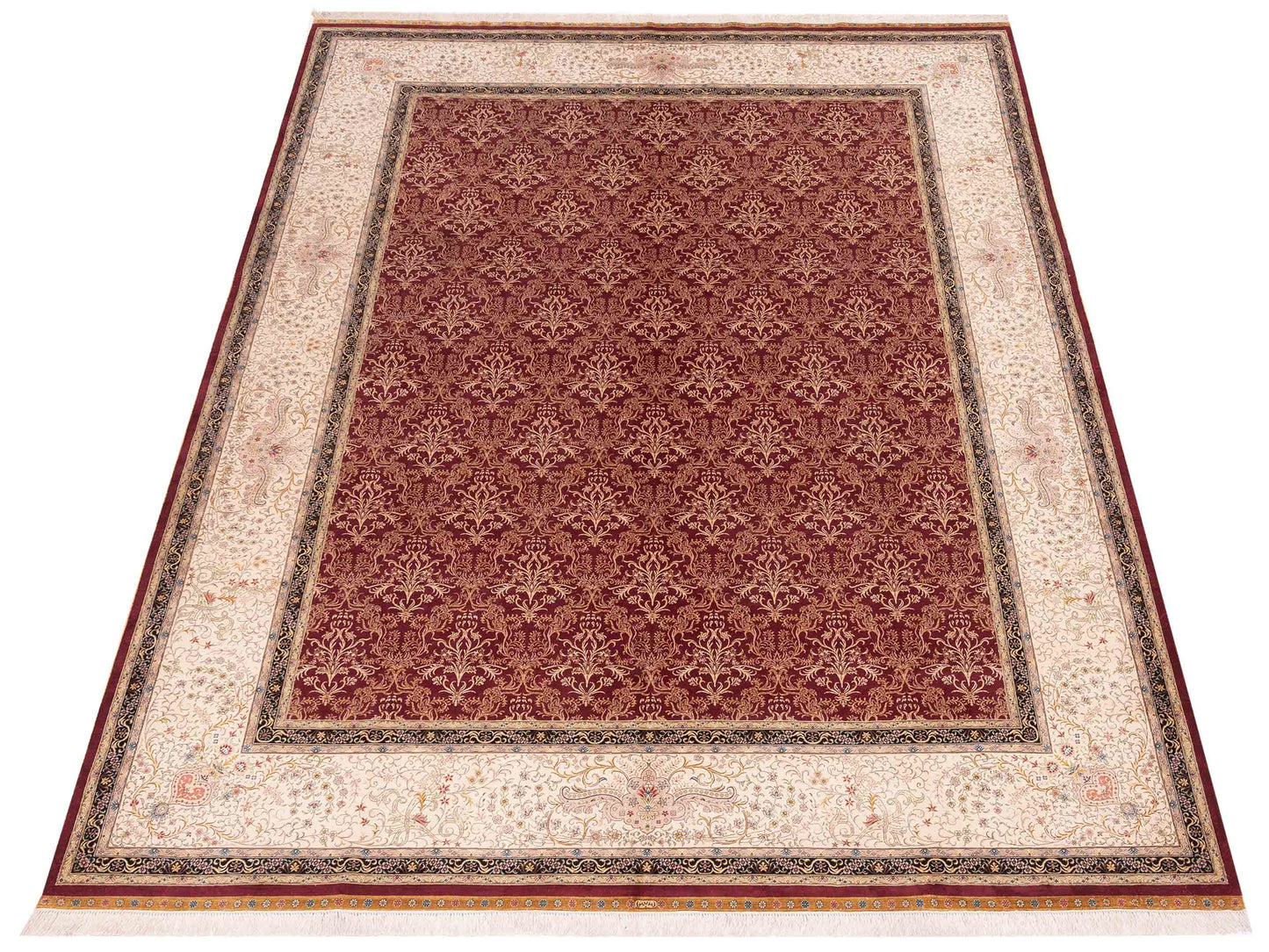 Pure Silk Red Ivory 9.1x12.7 Hand Knotted Rug