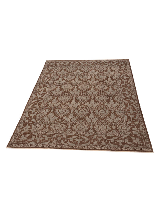 Defnera Brown Ice Blue 9.5x11.8 Hand Knotted Rug
