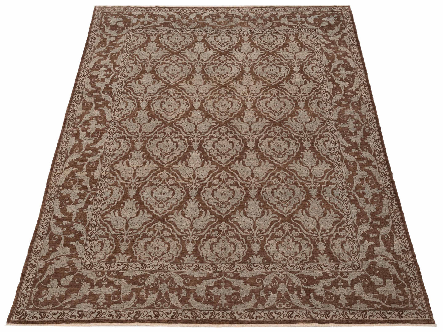 Defnera Brown Ice Blue 9.5x11.8 Hand Knotted Rug
