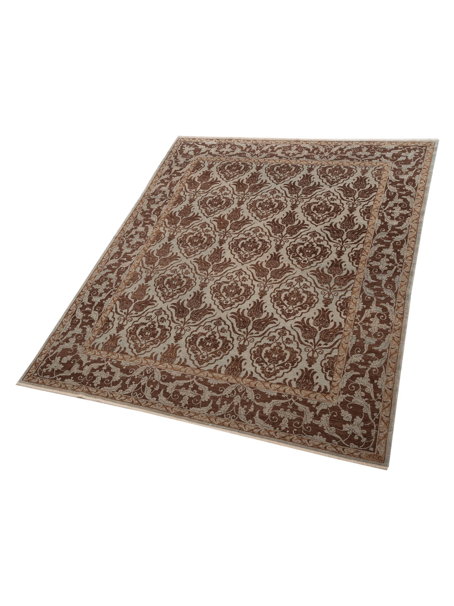 Defnera Ice Blue Brown 8.6x10.1 Hand Knotted Rug