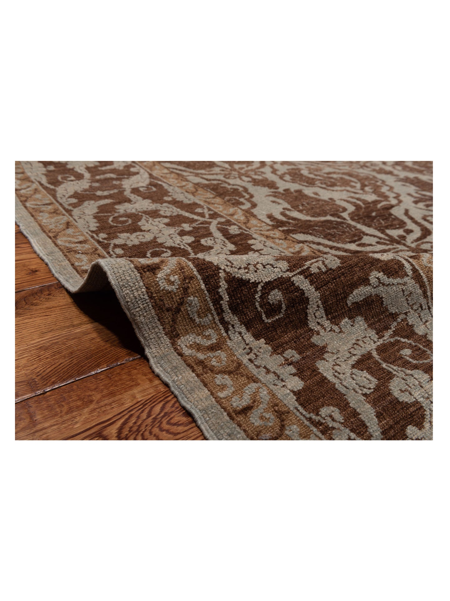 Defnera Ice Blue Brown 8.6x10.1 Hand Knotted Rug
