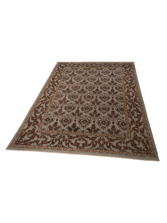 Defnera Ice Blue Brown 12.2x15.3 Hand Knotted Rug