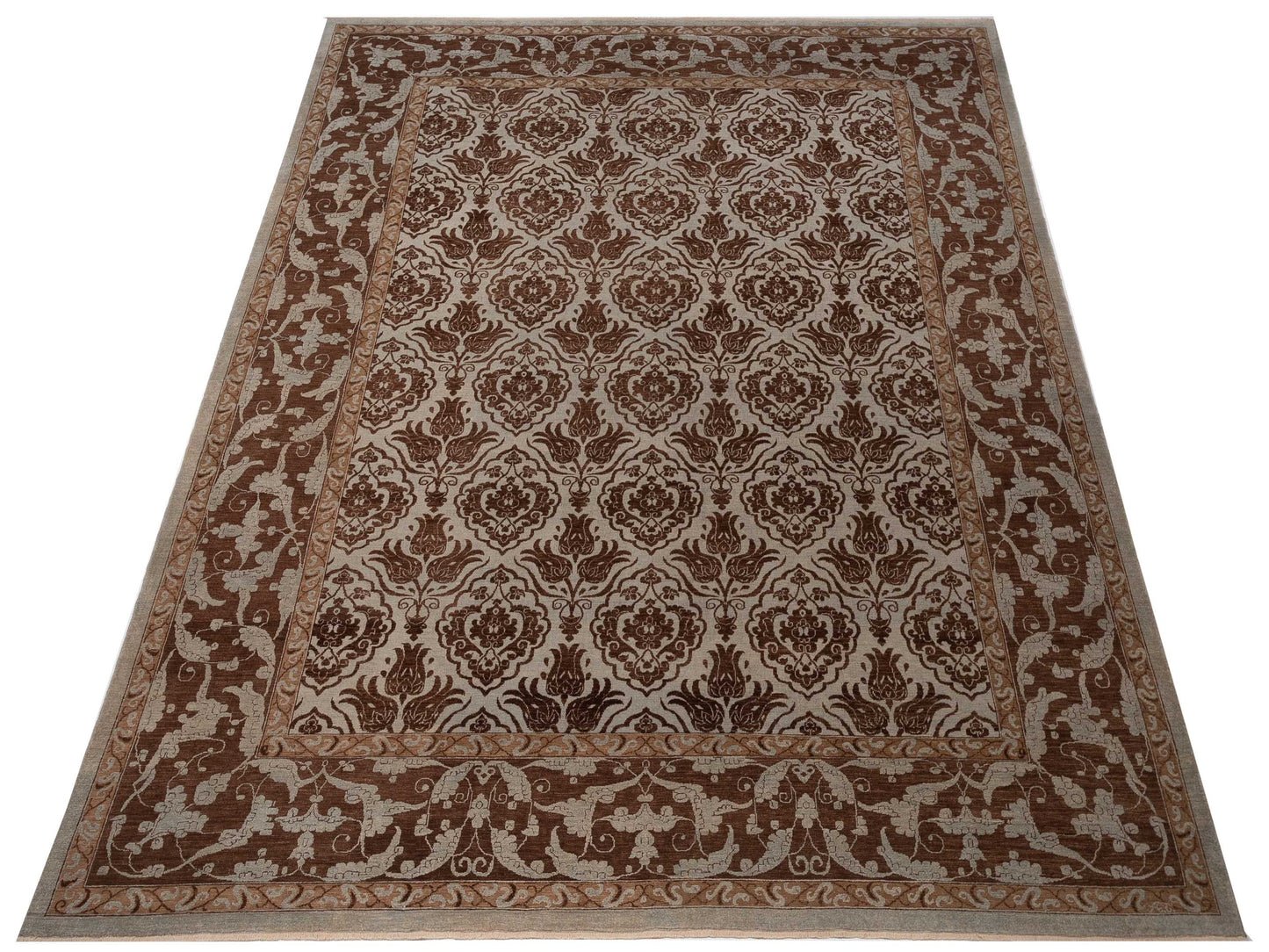 Defnera Ice Blue Brown 12.2x15.3 Hand Knotted Rug