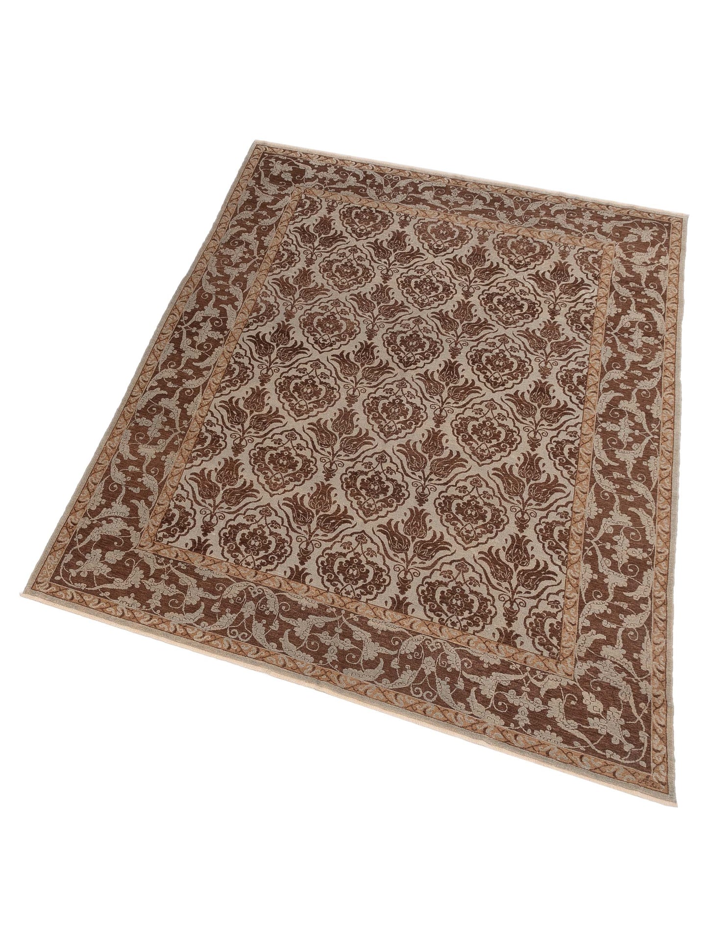 Defnera Ice Blue Brown 9.7x11.9 Hand Knotted Rug