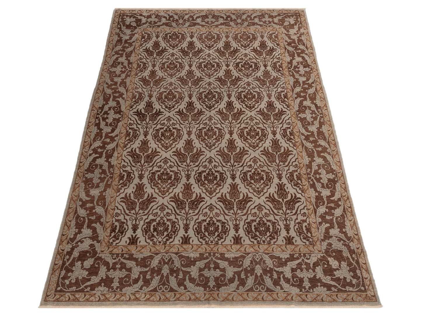 Defnera Ice Blue Brown 9.7x11.9 Hand Knotted Rug