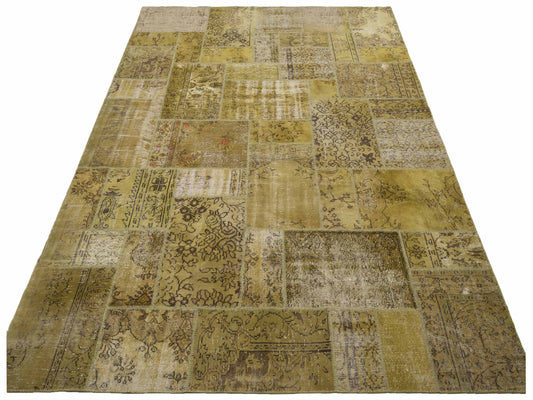 Patchwork Green 9x12 Hand Knotted Rug