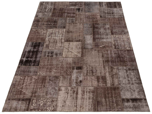 Patchwork Dark Brown 9x12 Hand Knotted Rug