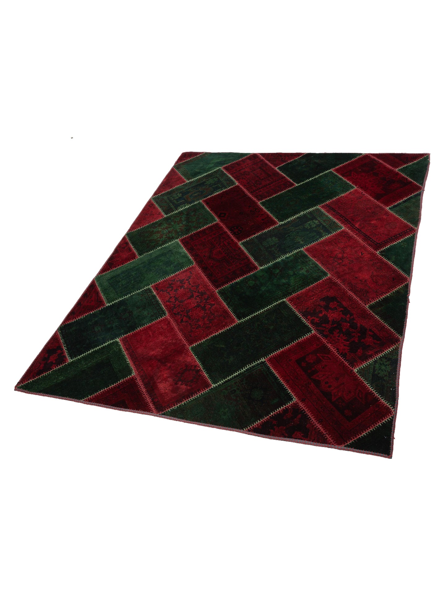 Patchwork Green Red 8.6x10.7 Hand Knotted Rug