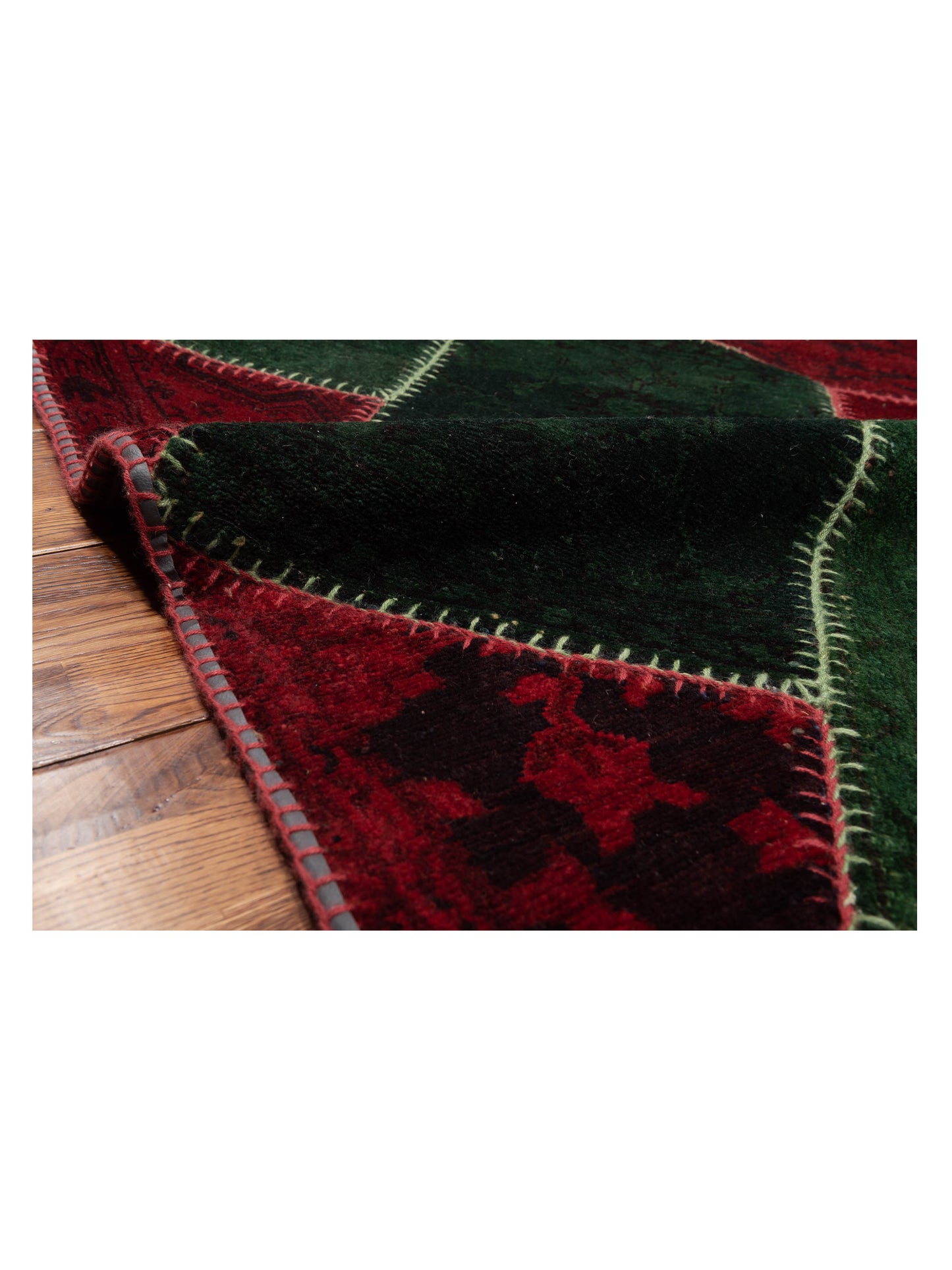Patchwork Green Red 8.6x10.7 Hand Knotted Rug