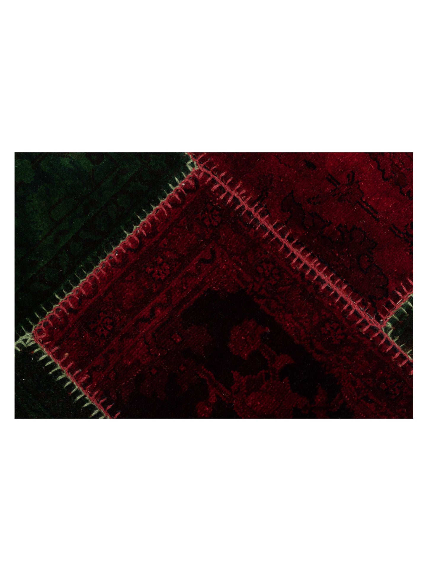 Patchwork Green Red 8.6x10.7 Hand Knotted Rug