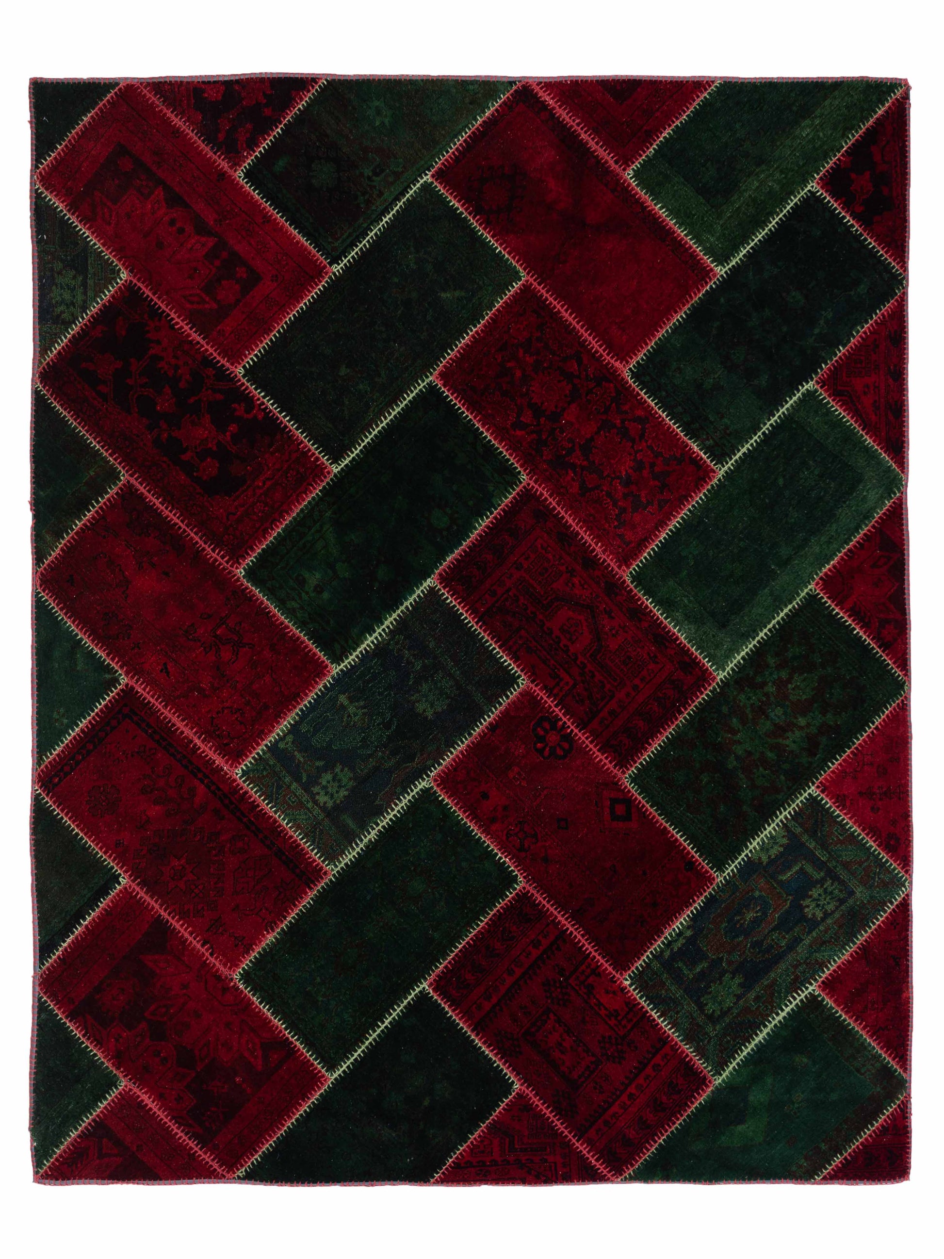 Pasha Turkish Vestige Patchwork  Green Red Contemporary