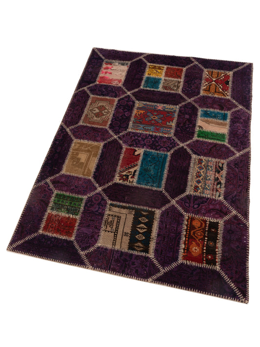 Patchwork Purple 4.3x6.5 Hand Knotted Rug