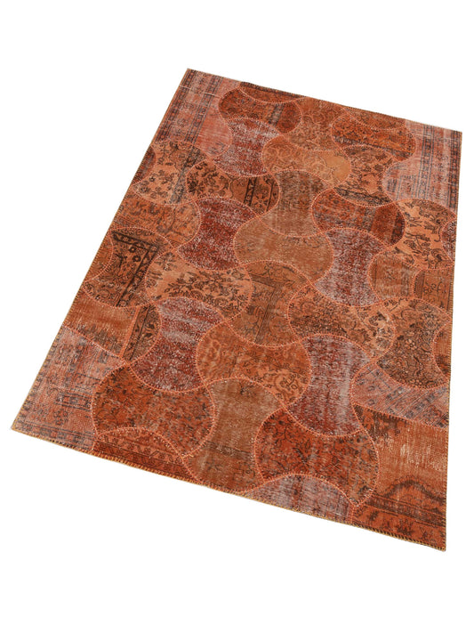 Patchwork Orange 6.6x10 Hand Knotted Rug