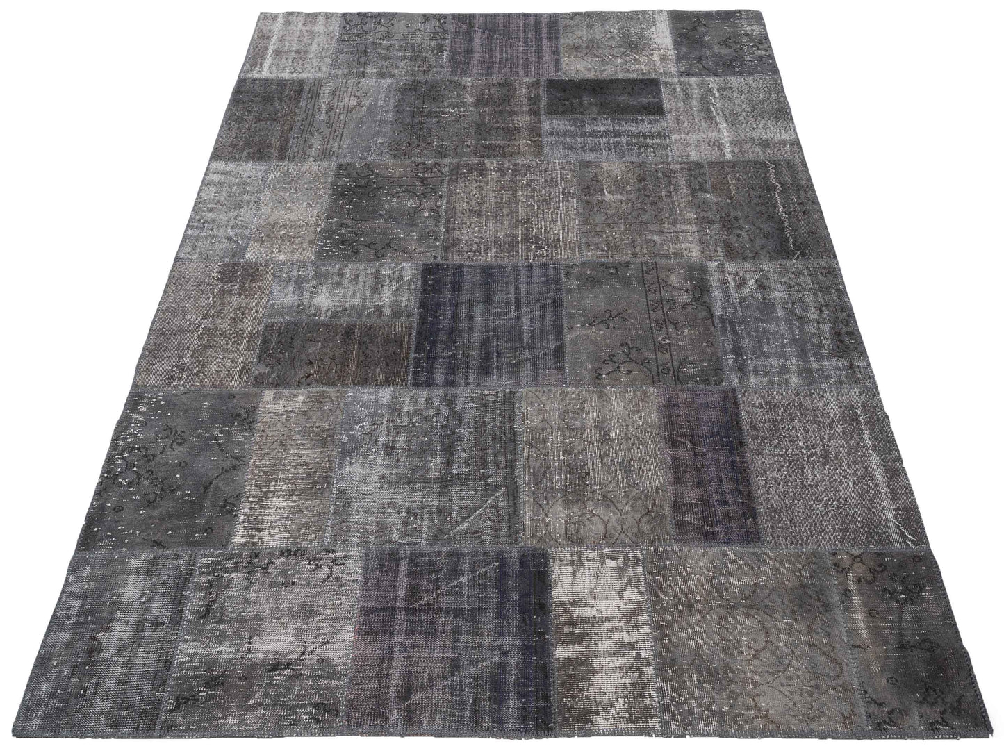 Patchwork Dark Gray 8.1x10.1 Hand Knotted Rug