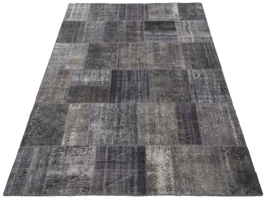 Patchwork Dark Gray 8.1x10.1 Hand Knotted Rug