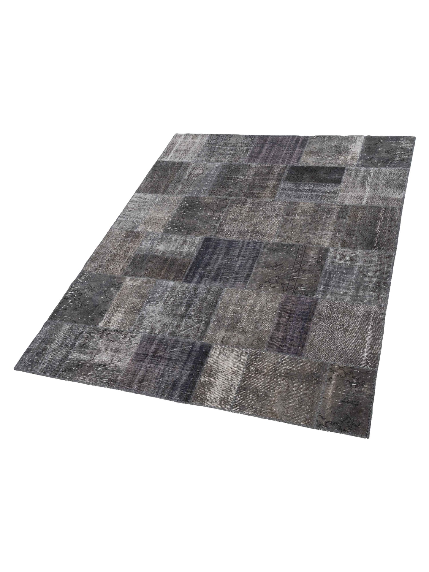 Patchwork Dark Gray 8.1x10.1 Hand Knotted Rug