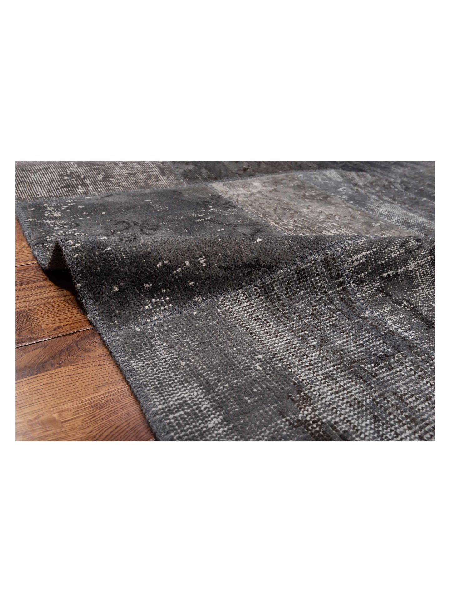 Patchwork Dark Gray 8.1x10.1 Hand Knotted Rug
