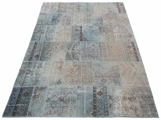 Patchwork Blue 8x10 Hand Knotted Rug