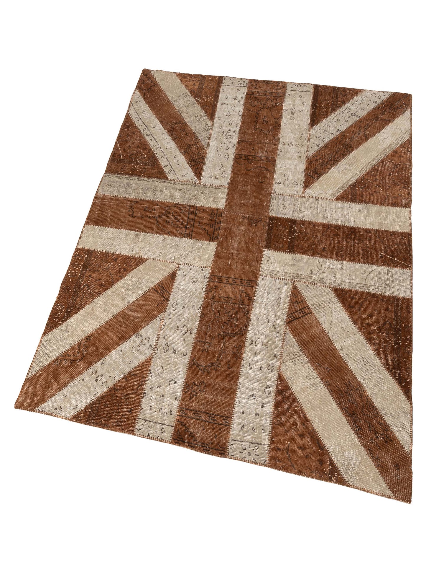 Patchwork Brown Ivory 6.8x9.10 Hand Knotted Rug