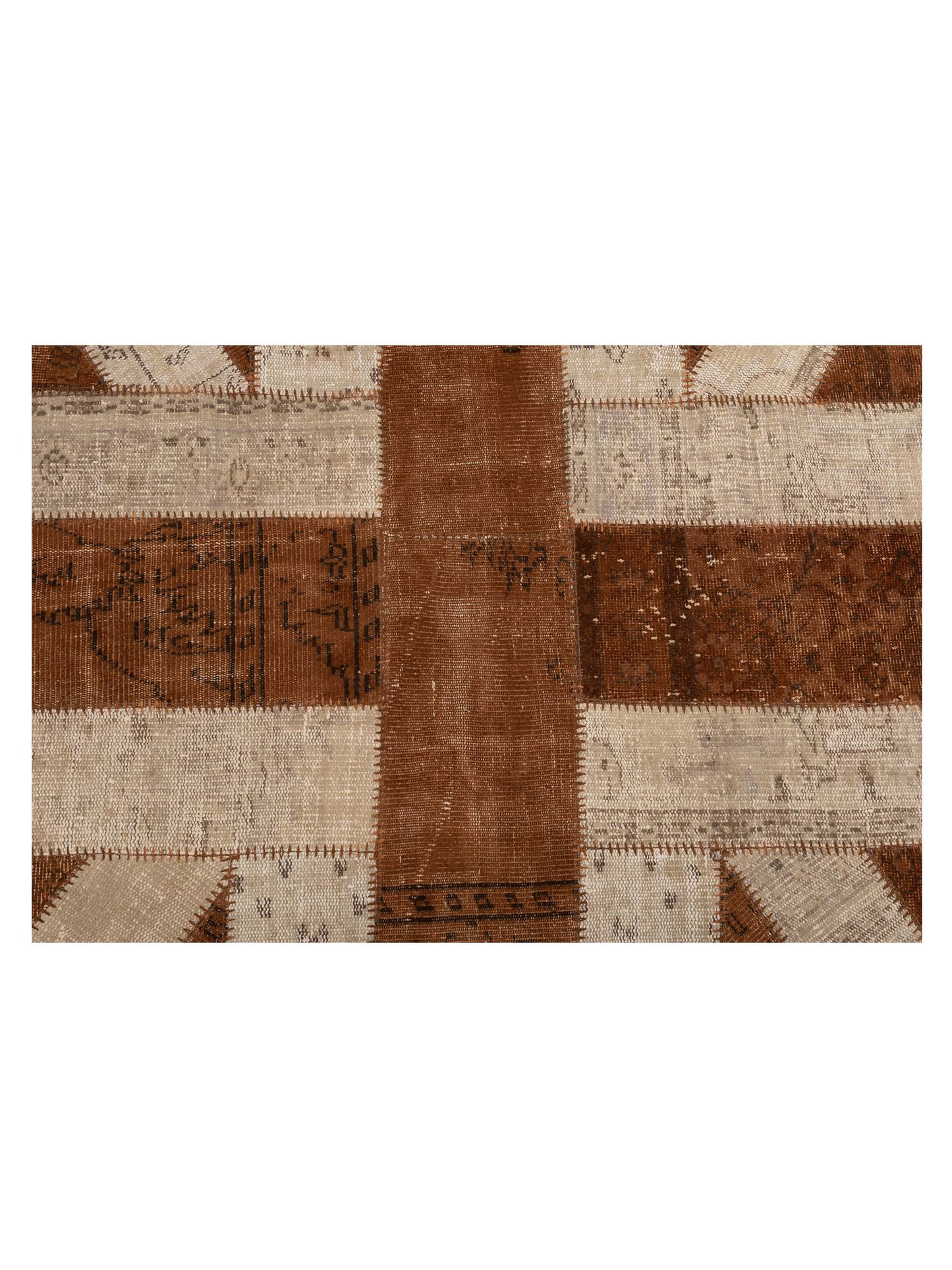 Patchwork Brown Ivory 6.8x9.10 Hand Knotted Rug