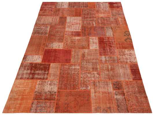 Patchwork Orange 9.11x13.9 Hand Knotted Rug