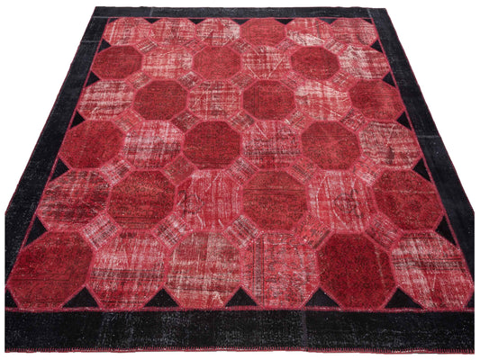 Patchwork Red Black 11x11.1 Hand Knotted Rug