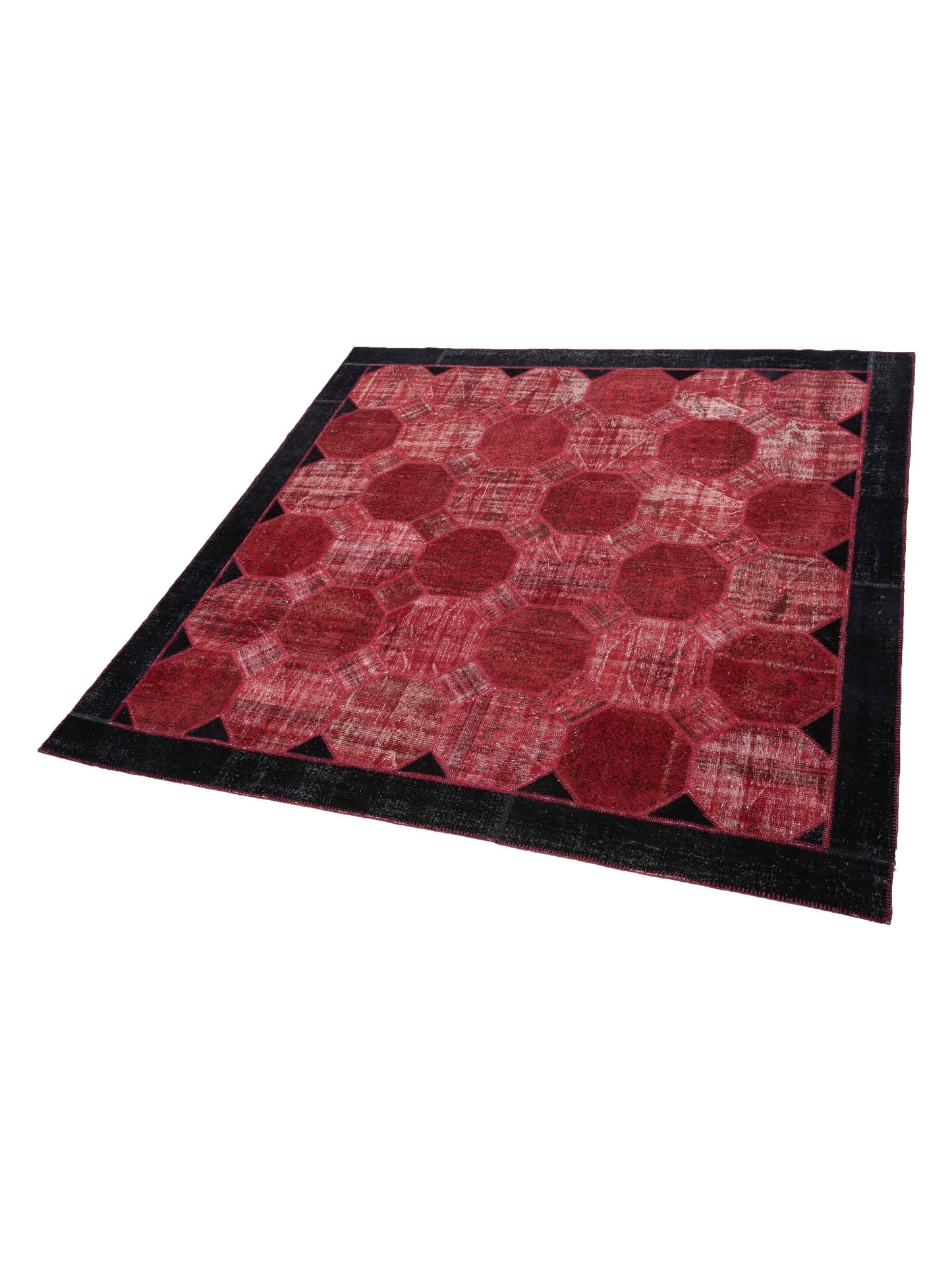 Patchwork Red Black 11x11.1 Hand Knotted Rug