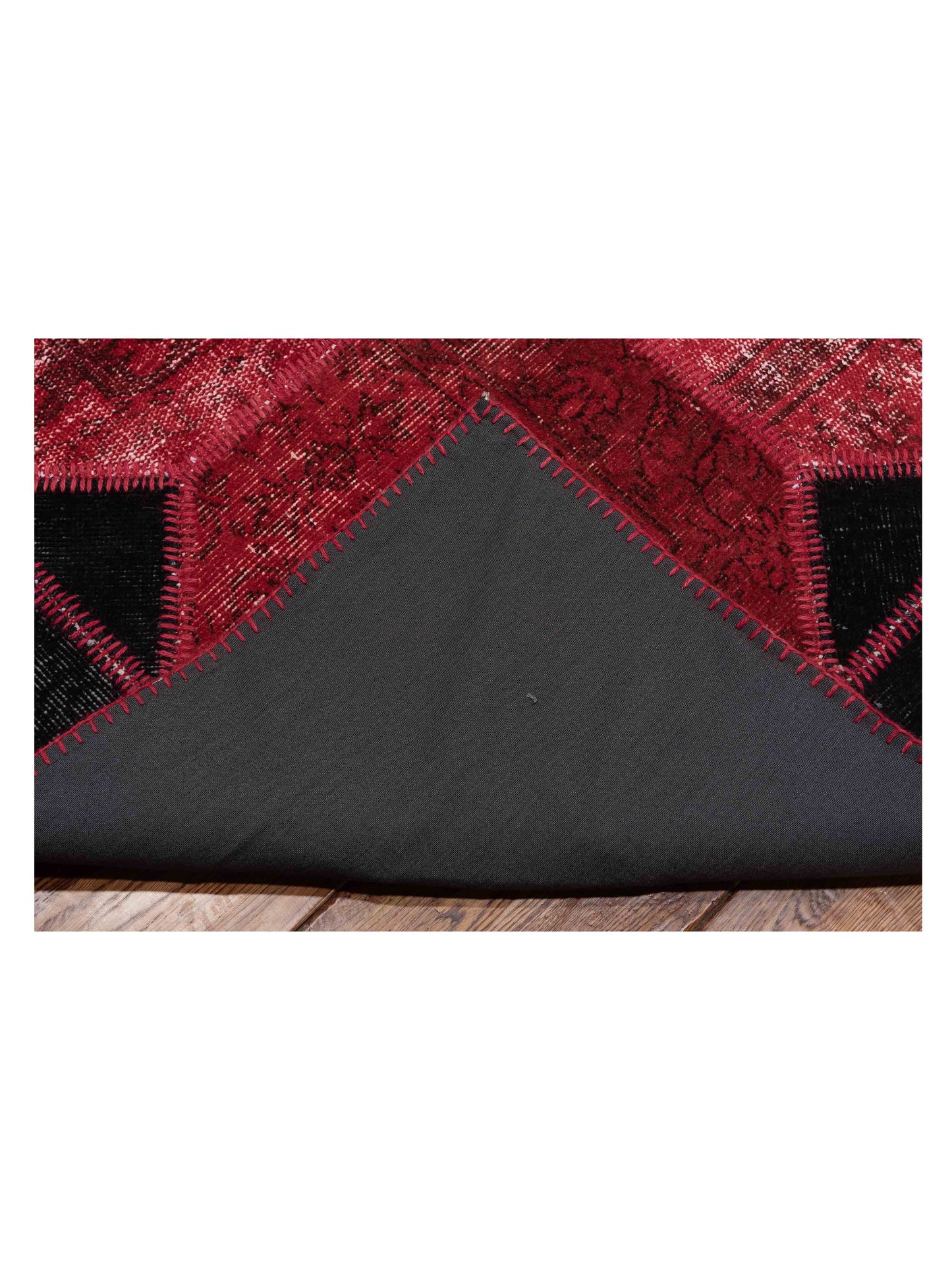 Patchwork Red Black 11x11.1 Hand Knotted Rug