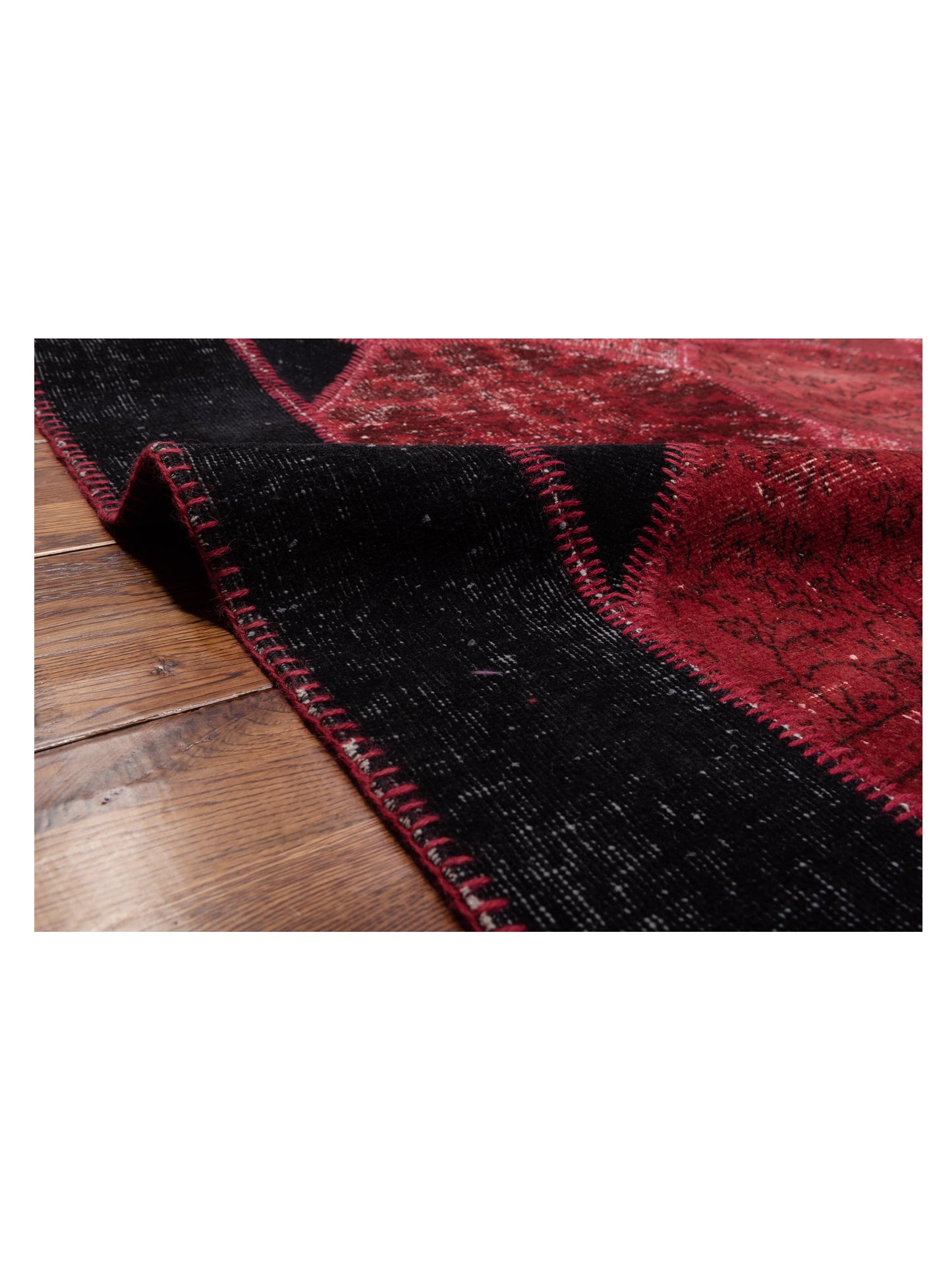 Patchwork Red Black 11x11.1 Hand Knotted Rug