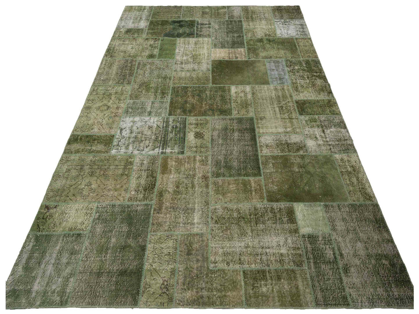 Patchwork Green 9.10x13.10 Hand Knotted Rug