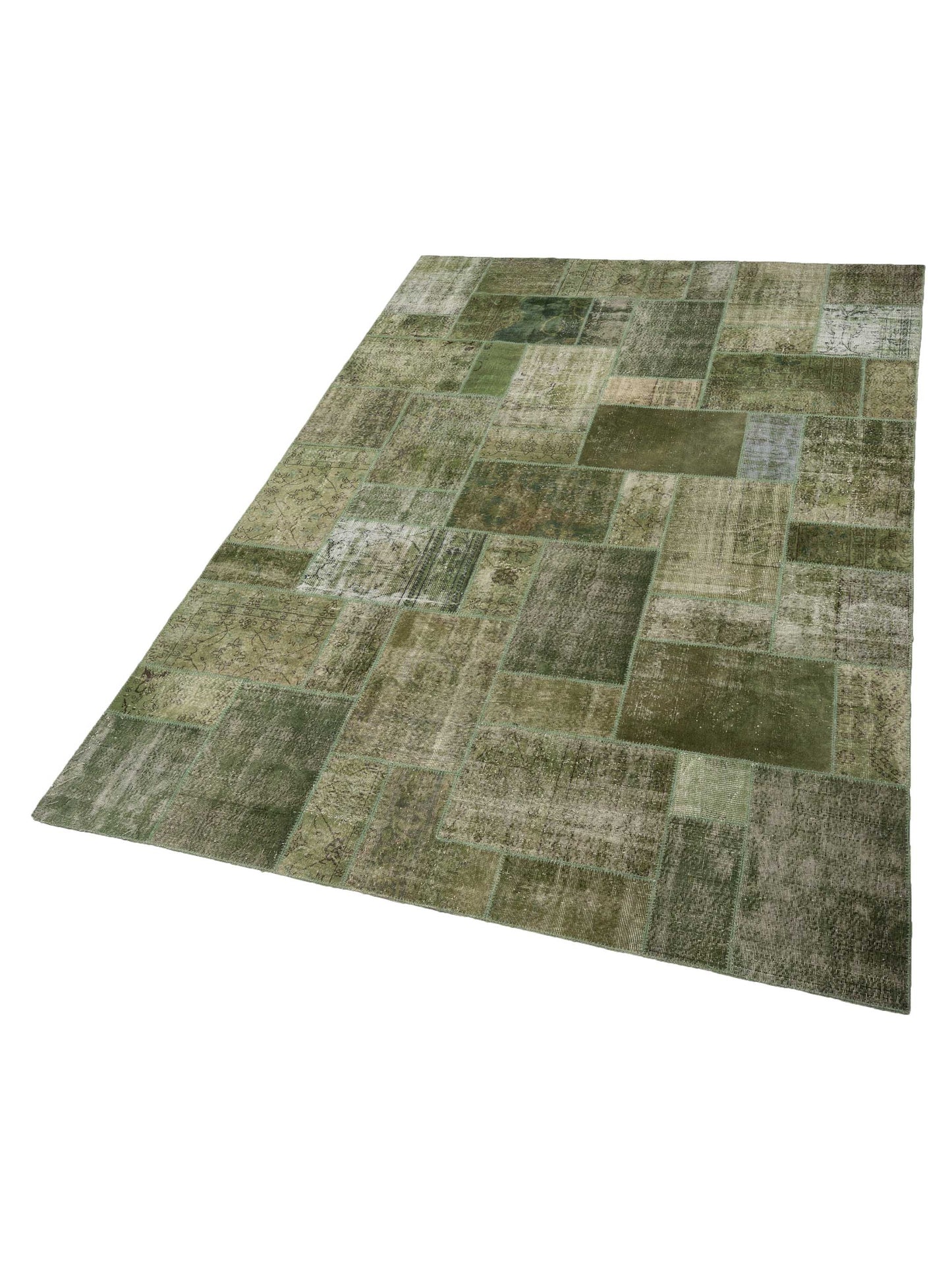 Patchwork Green 9.10x13.10 Hand Knotted Rug