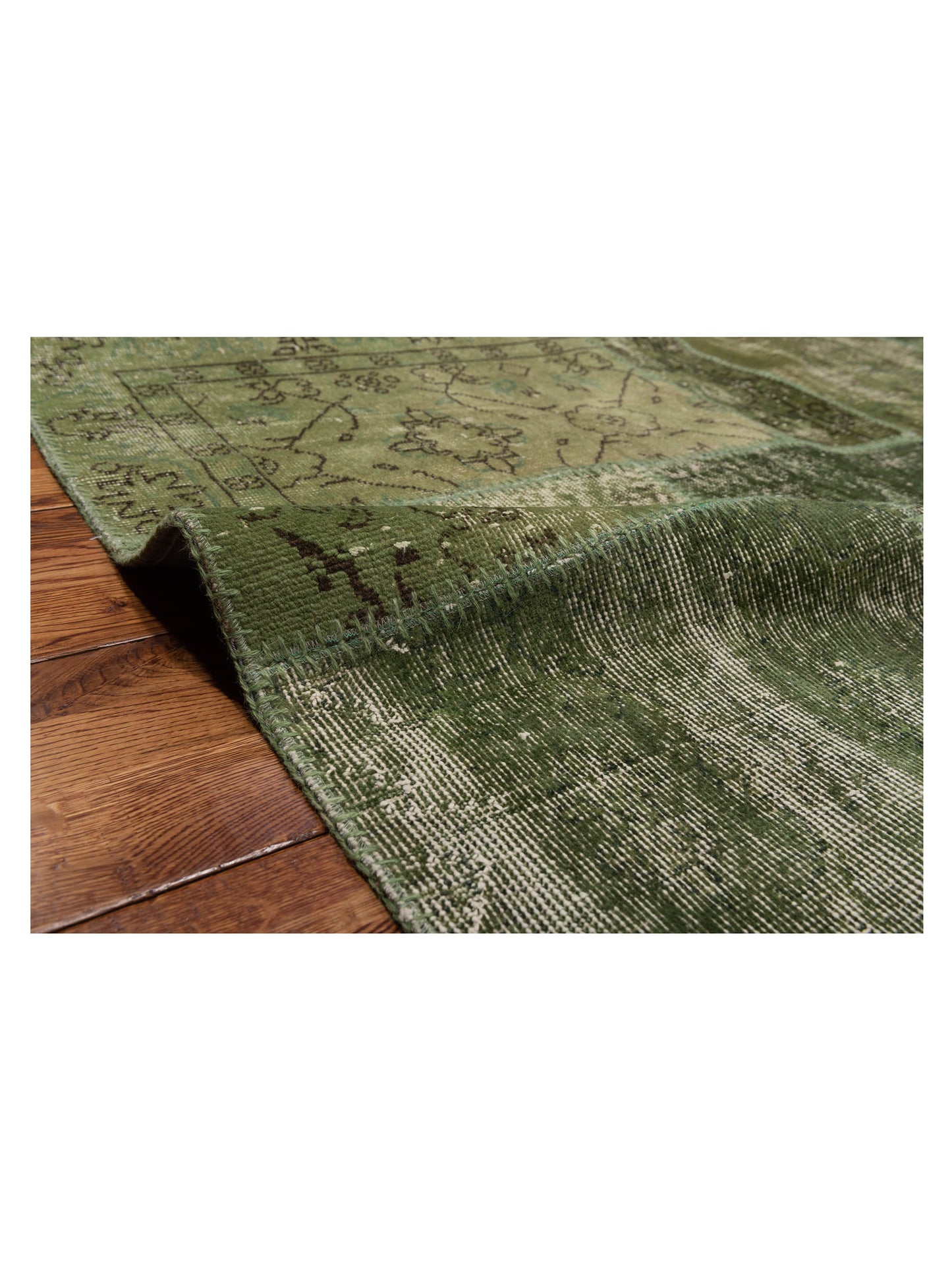 Patchwork Green 9.10x13.10 Hand Knotted Rug
