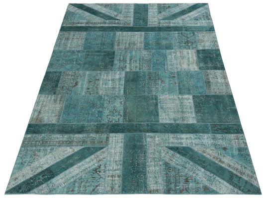 Patchwork Blue 9x12.4 Hand Knotted Rug