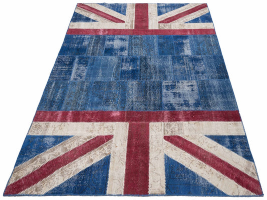 Patchwork Blue Red 8x10.3 Hand Knotted Rug