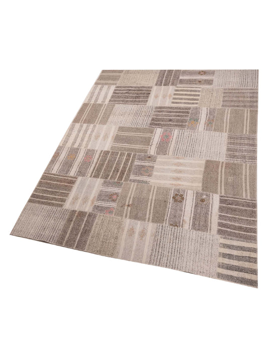 Patchwork Ivory Brown 8.3x11.6 Hand Knotted Rug