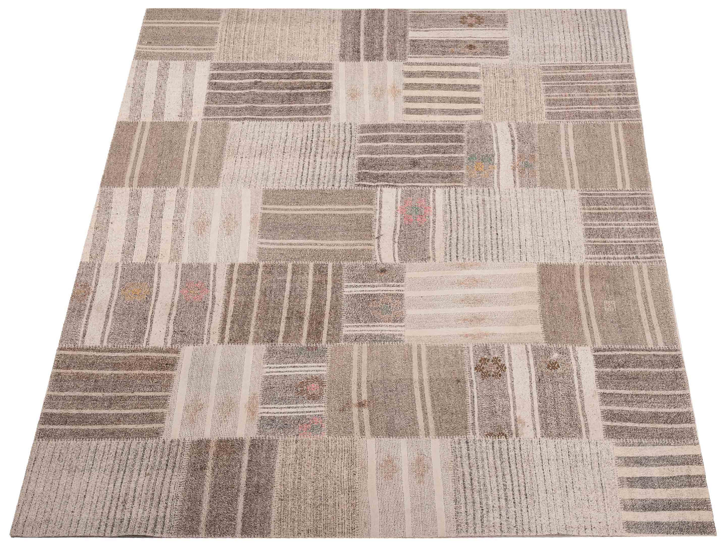 Patchwork Ivory Brown 8.3x11.6 Hand Knotted Rug