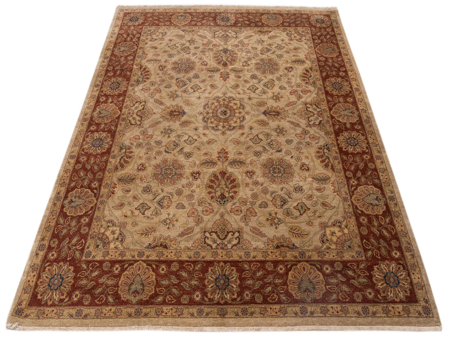 Zardun Beige Rust 8.1x10.2 Hand Knotted Rug