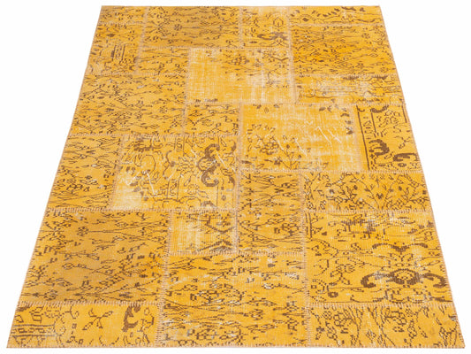 Patchwork Yellow 4.11x7.11 Hand Knotted Rug