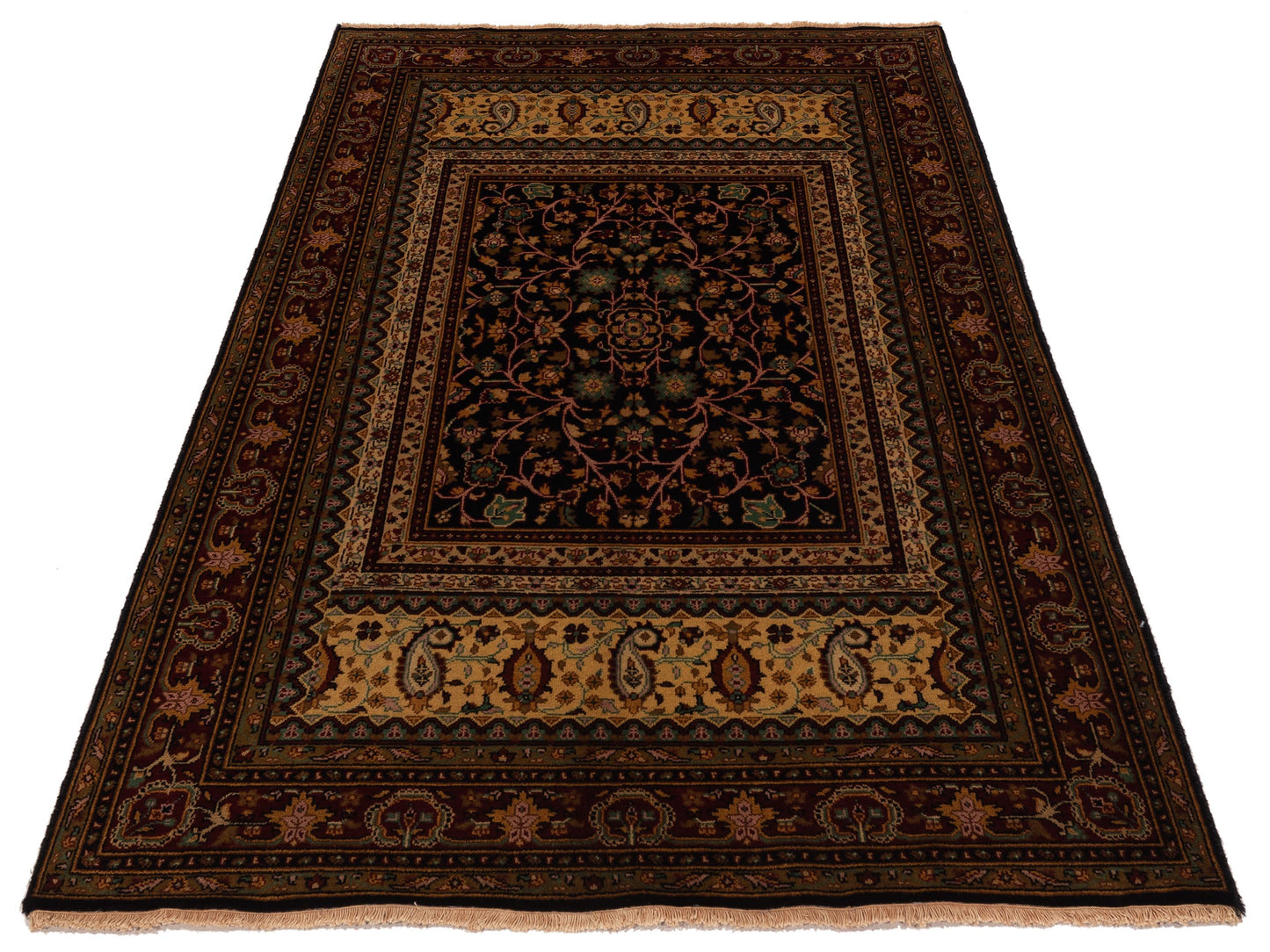 Sansira Black Red 4x6.3 Hand Knotted Rug