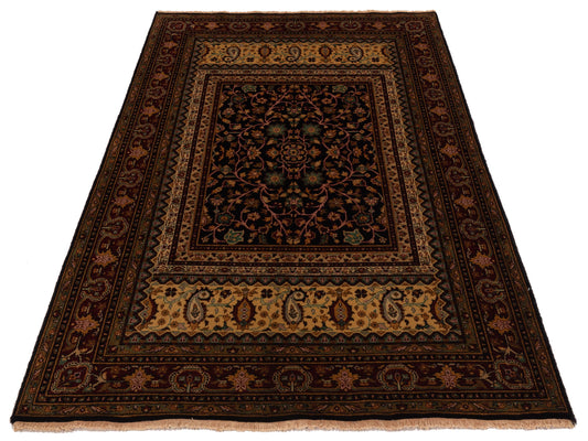 Sansira Black Red 4x6.3 Hand Knotted Rug