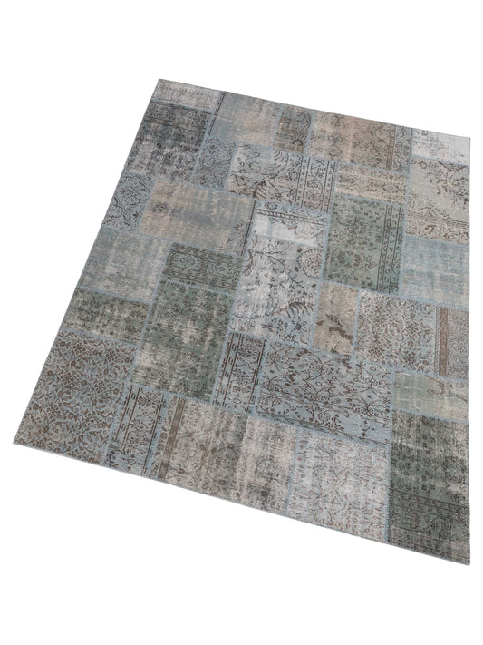 Patchwork Blue 8x10 Hand Knotted Rug