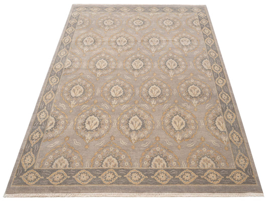 Tenzari Gray Green 8.1x10.2 Hand Knotted Rug