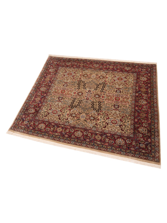 Hereke Ivory Red 5.9x6.1 Hand Knotted Rug