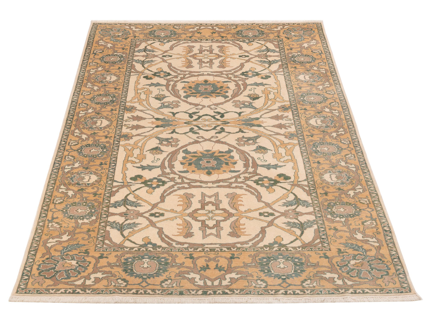 Antiqua Loom Ivory Gold 6.9x9.5 Hand Knotted Rug